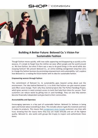 Building A Better Future: Beloved Co.'s Vision For Sustainable Fashion