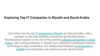 Exploring Top IT Companies in Riyadh and Saudi Arabia