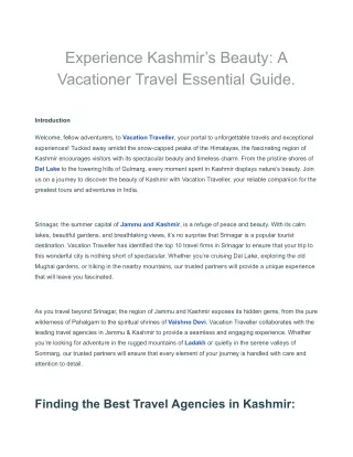 Experience Kashmir’s Beauty A Vacationer Travel Essential Guide