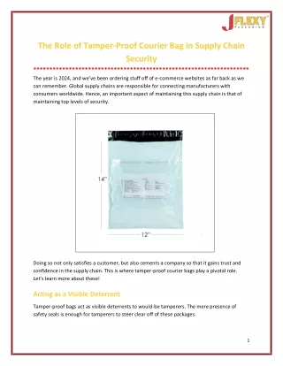 The Role of Tamper-Proof Courier Bag in Supply Chain Security