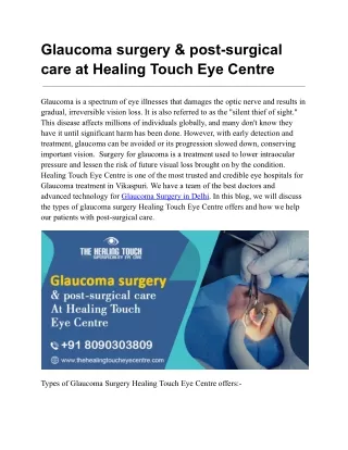 Glaucoma Surgery in Delhi