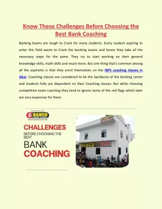 Know These Challenges Before Choosing the Best Bank Coaching