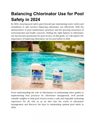 Balancing Chlorinator Use for Pool Safety in 2024
