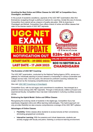 UGC NET Coaching in Chandigarh