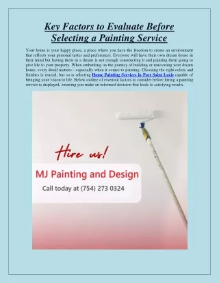 Key Factors to Evaluate Before Selecting a Painting Service