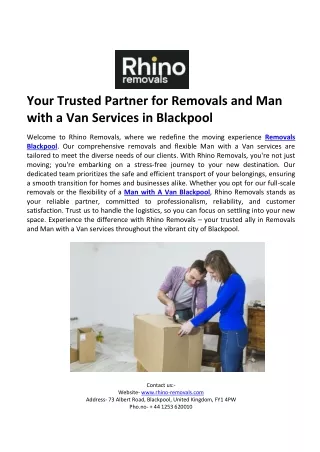 Rhino Removals - Your Trusted Partner for Removals and Man with a Van Services i