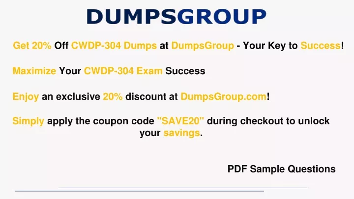 get 20 off cwdp 304 dumps at dumpsgroup your