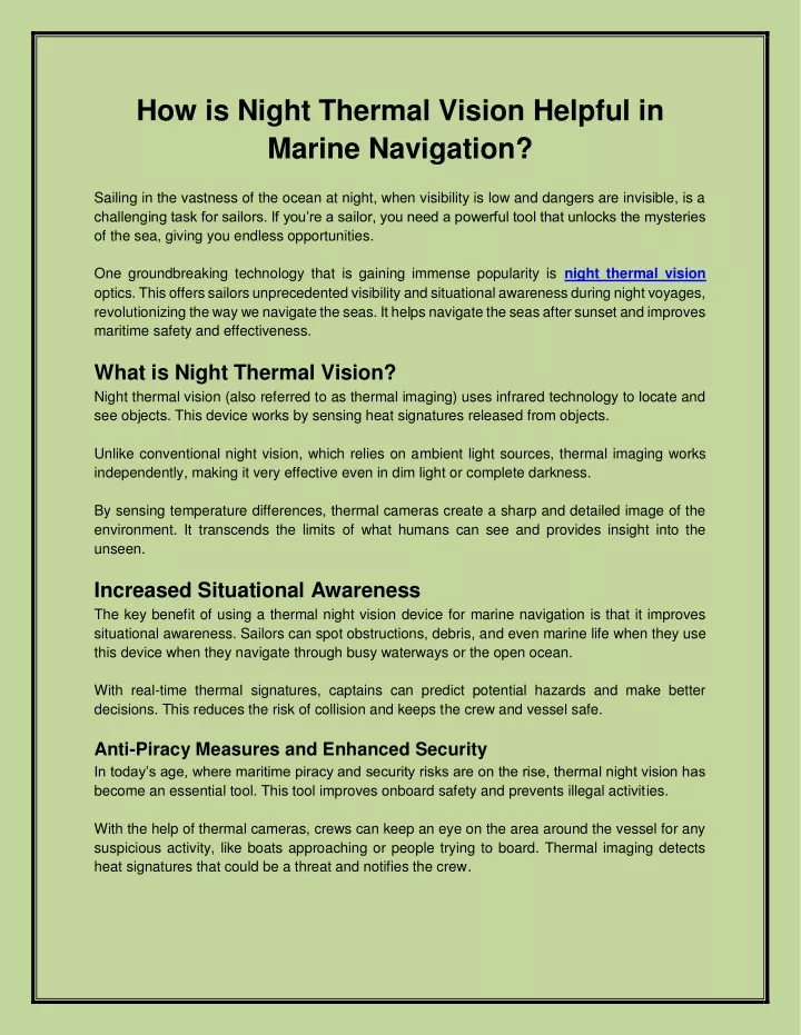 how is night thermal vision helpful in marine