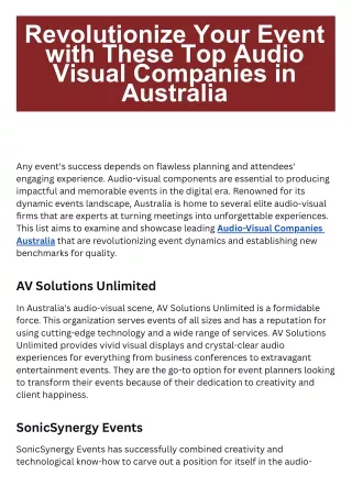 Revolutionize Your Event with These Top Audio Visual Companies in Australia