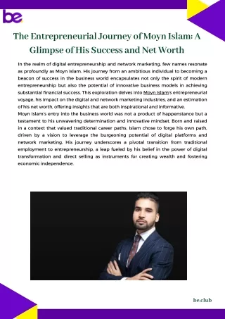 The Entrepreneurial Journey of Moyn Islam A Glimpse of His Success and Net Worth