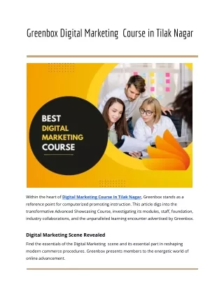 Digital Marketing Course In Tilak Nagar