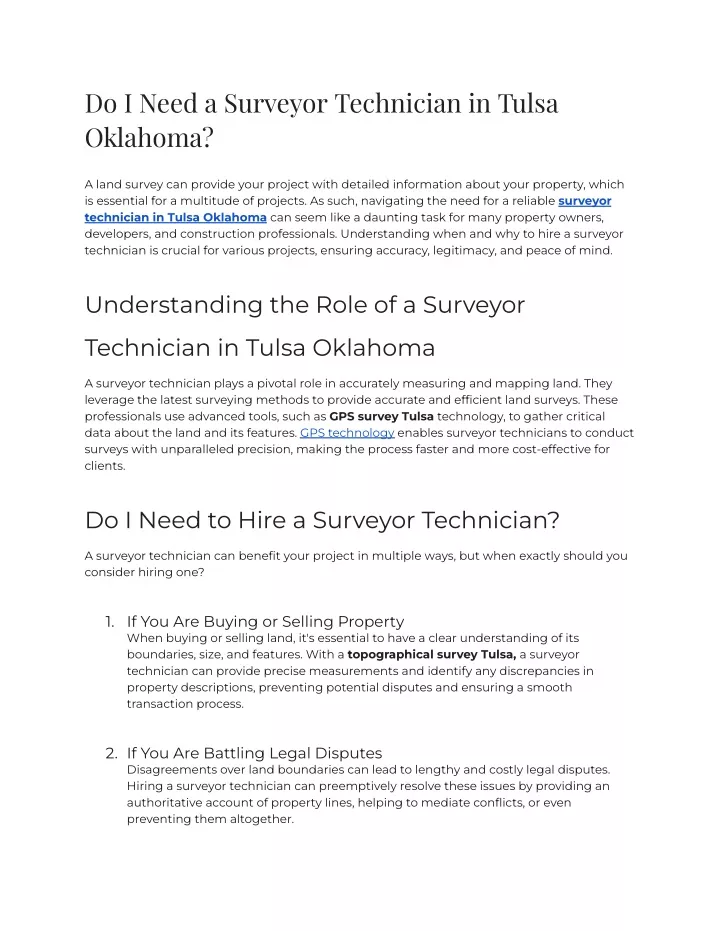 do i need a surveyor technician in tulsa oklahoma