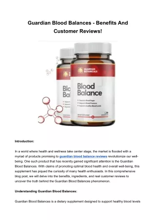 Guardian Blood Balances - Benefits And Customer Reviews!