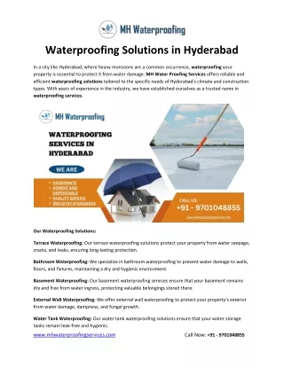 Waterproofing Solutions in Hyderabad