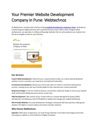 Your Premier Website Development Company in Pune: Webtechnoz