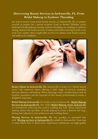 Discovering Beauty Services in Jacksonville, FL From Bridal Makeup to Eyebrow Threading