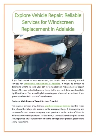 Explore Vehicle Repair: Reliable Services for Windscreen Replacement in Adelaide