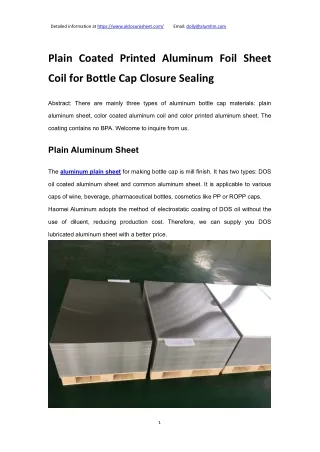 Plain Coated Printed Aluminum Foil Sheet Coil for Bottle Cap Sealing Closure