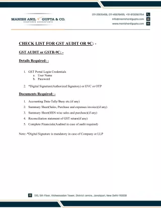 Check List for GST Audit or 9C