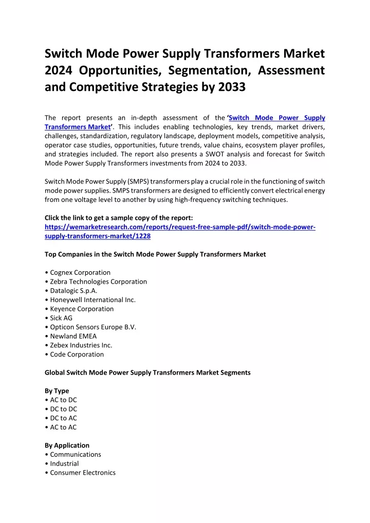 switch mode power supply transformers market 2024