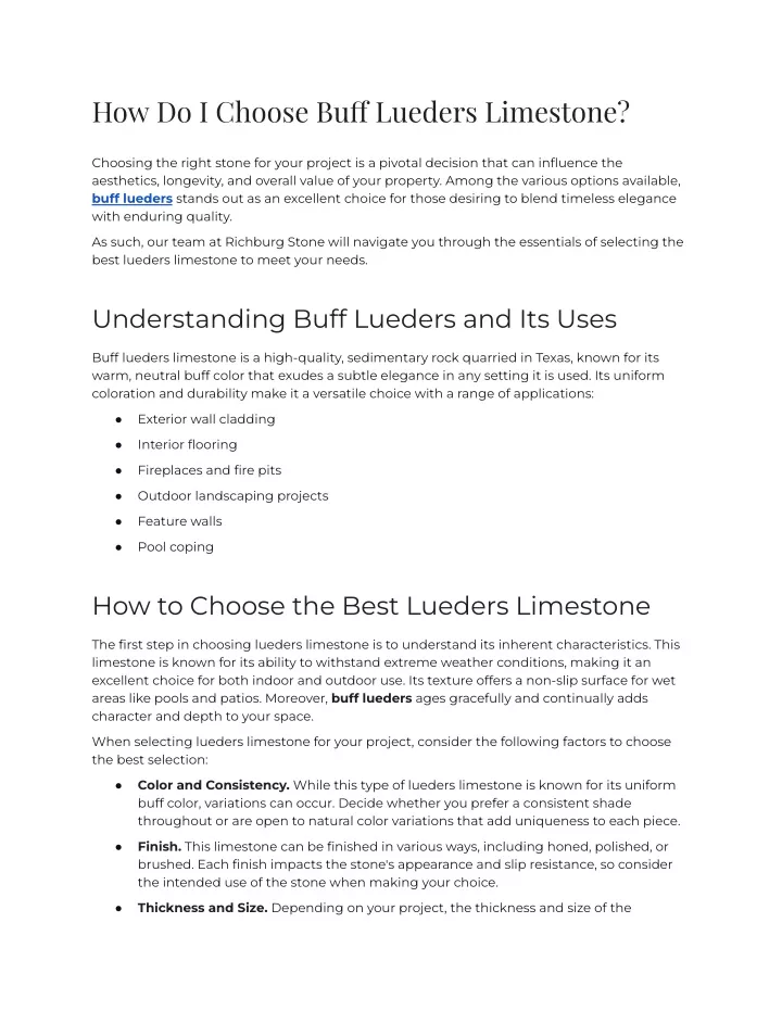 how do i choose bu lueders limestone