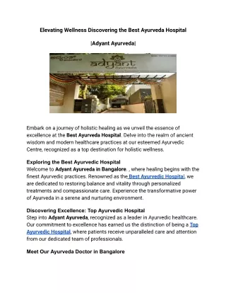 Elevating Wellness Discovering the Best Ayurveda Hospital-Adyant Ayurveda