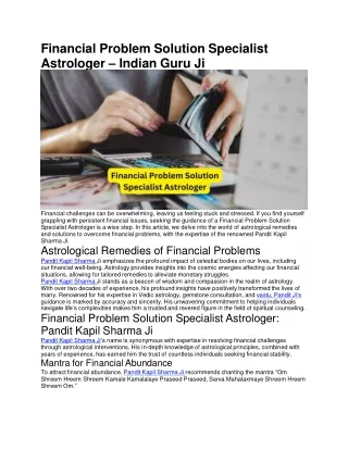 Financial Problem Solution Specialist Astrologer – Indian Guru Ji