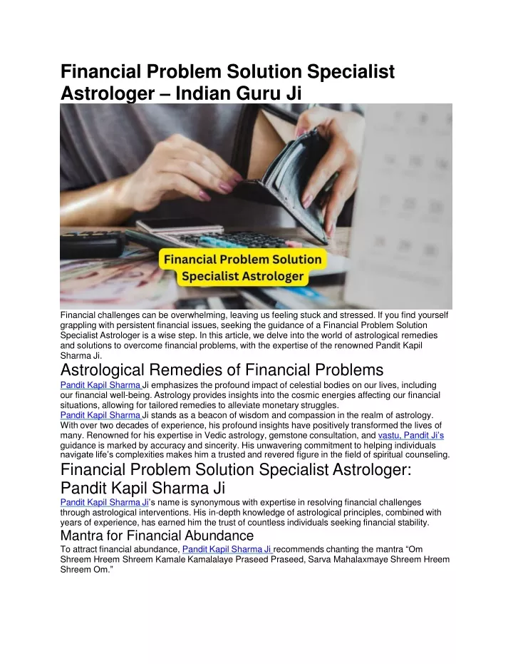 financial problem solution specialist astrologer indian guru ji