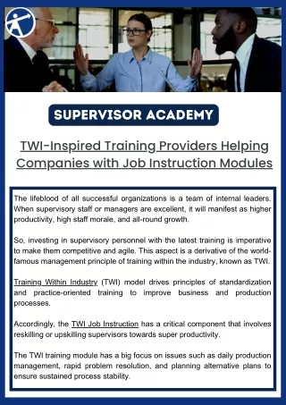TWI-Inspired Training Providers Helping Companies with Job Instruction Modules