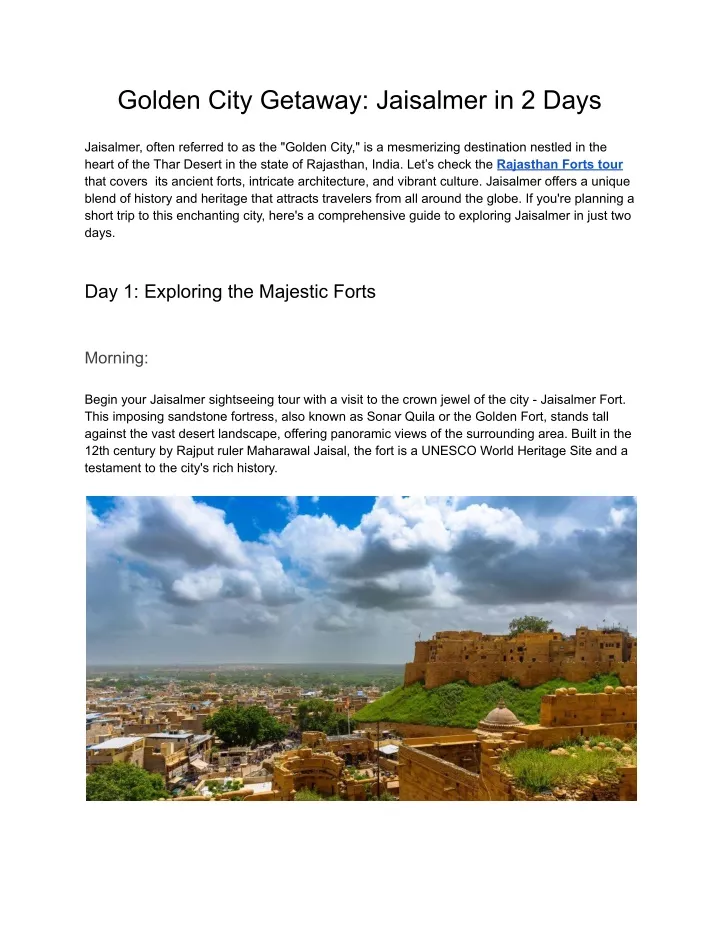 golden city getaway jaisalmer in 2 days