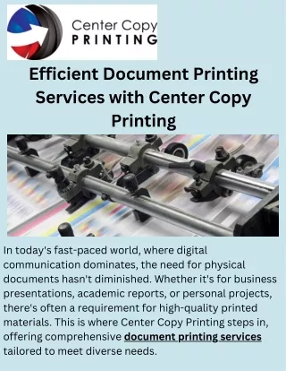 Efficient Document Printing Services with Center Copy Printing