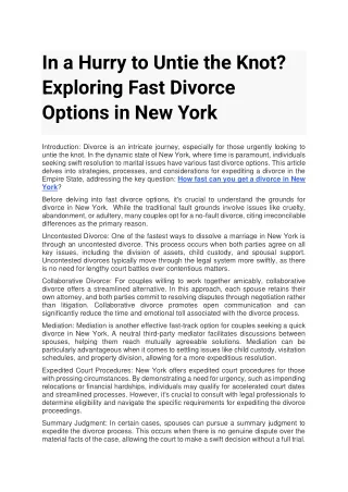 How fast can you get a divorce in New York
