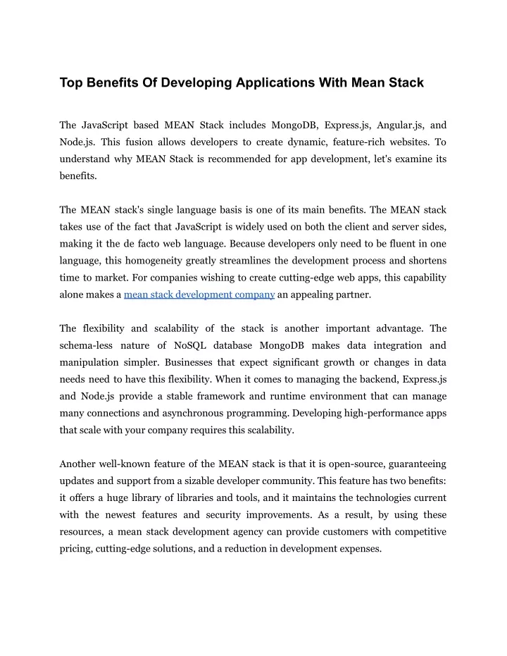 top benefits of developing applications with mean