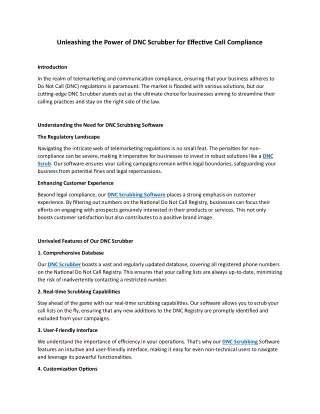Unleashing the Power of DNC Scrubber for Effective Call Compliance