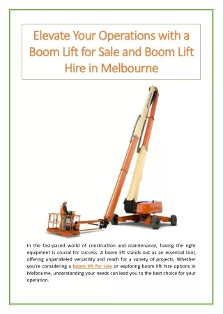 Elevate Your Operations with a Boom Lift for Sale and Boom Lift Hire in Melbourn