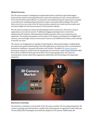 market overview the 3d camera market