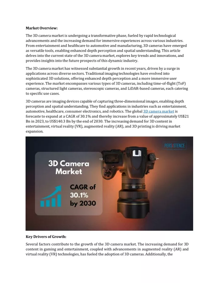 market overview the 3d camera market