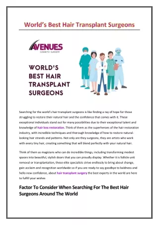 World’s Best Hair Transplant Surgeons