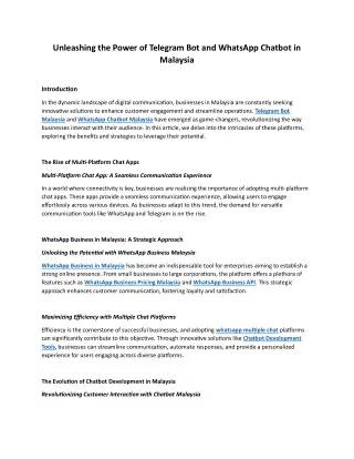Unleashing the Power of Telegram Bot and WhatsApp Chatbot in Malaysia