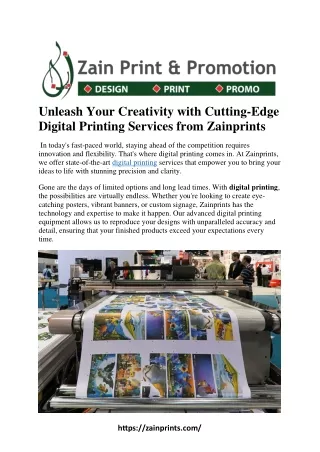 Unleash Your Creativity with Cutting-Edge Digital Printing Services from Zainpr