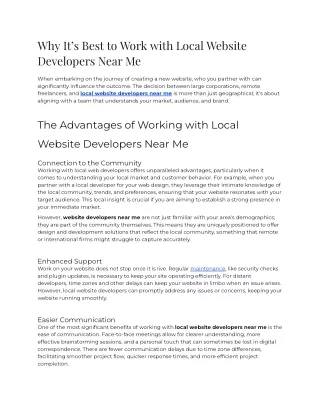 Why It’s Best to Work with Local Website Developers Near Me