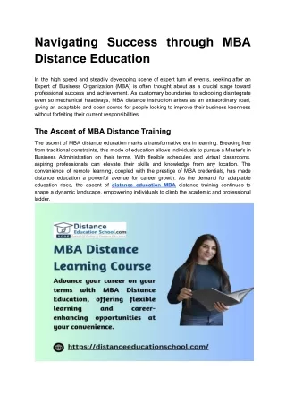 Innovating Careers with MBA Distance Education