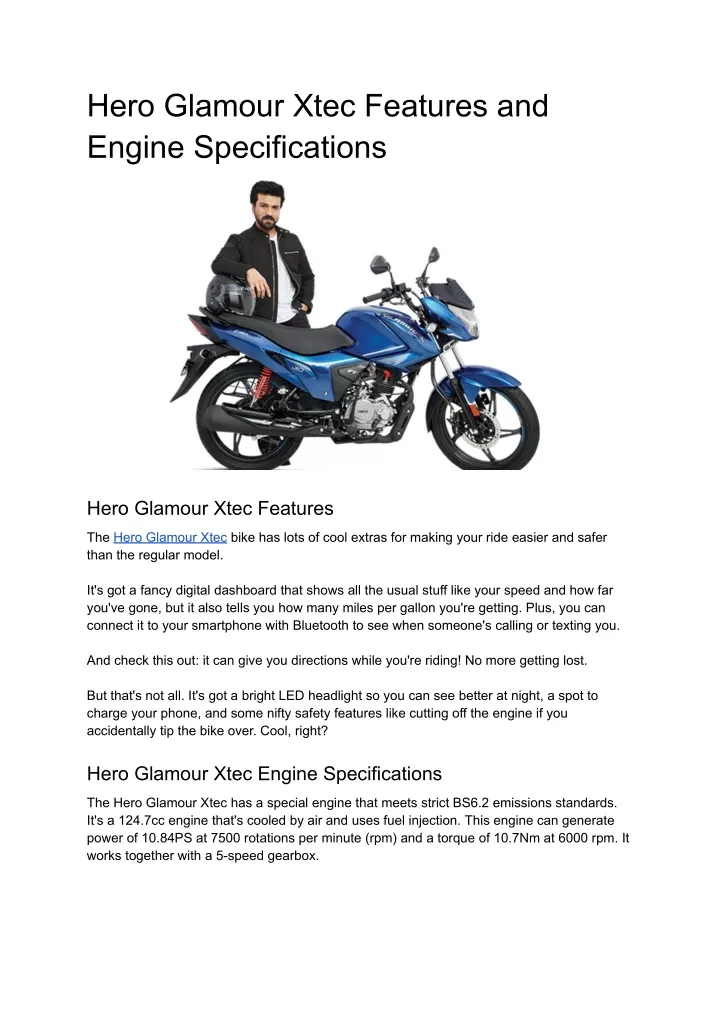 hero glamour xtec features and engine