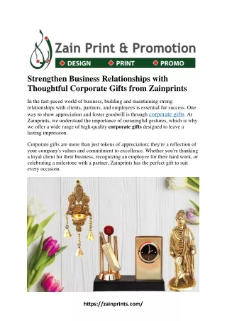Strengthen Business Relationships with Thoughtful Corporate Gifts from Zainprin