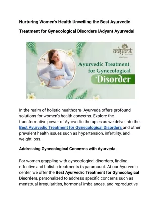 Nurturing Women's Health Unveiling the Best AyurvedicTreatment for Gynecological