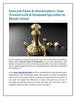Fastcash Pawn & Checkcashers - Your Trusted Gold & Diamond Specialist in Rhode Island
