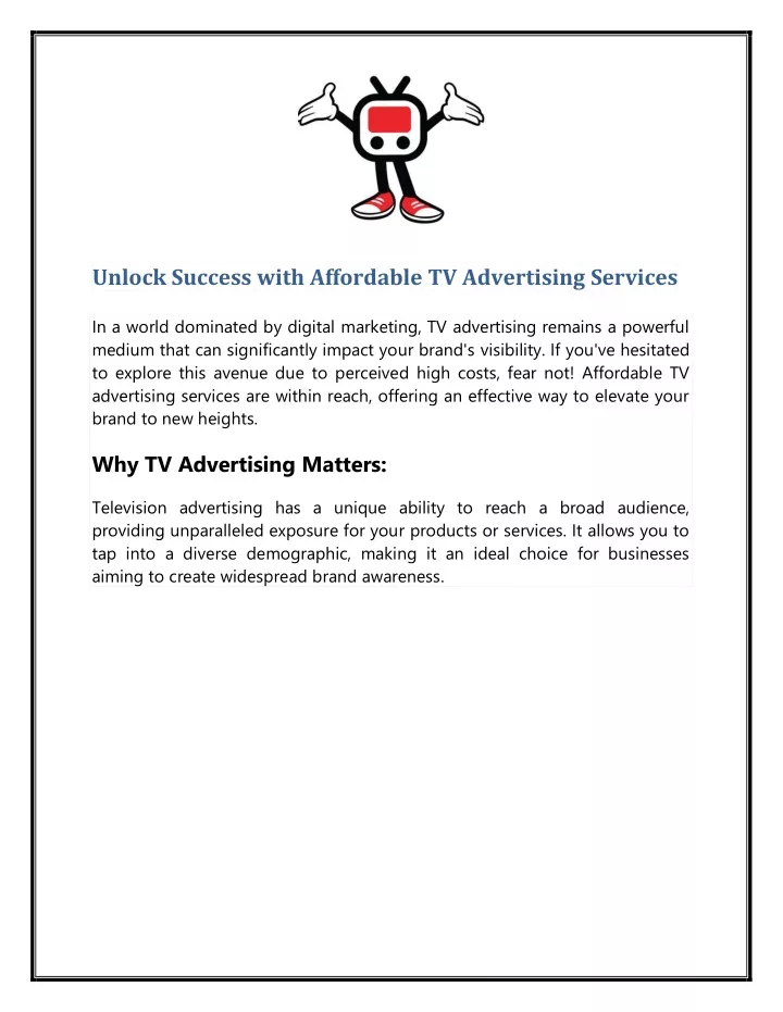 unlock success with affordable tv advertising