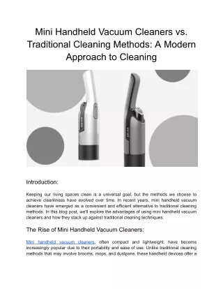 Mini Handheld Vacuum Cleaners vs. Traditional Cleaning Methods: A Modern Approac