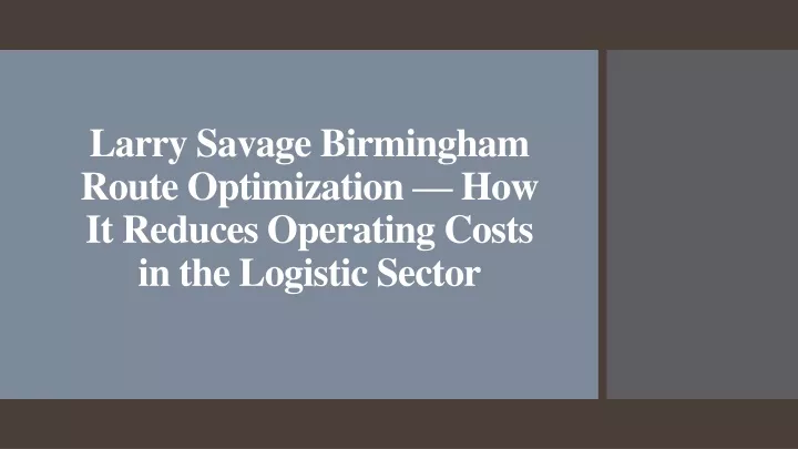 larry savage birmingham route optimization how it reduces operating costs in the logistic sector