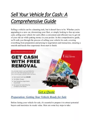 Sell Your Vehicle for Cash